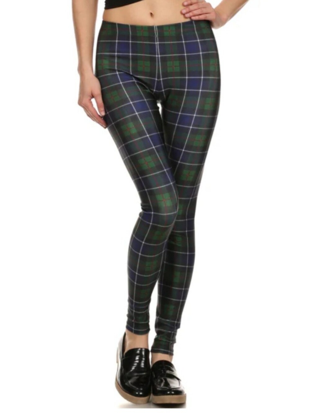 Poprageous Blue & Green Great Scott Leggings Size XL, Punk, Plaid, Tartan